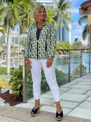 GREEN NAVY PALM ZIPPER JACKET - Cathys Place
