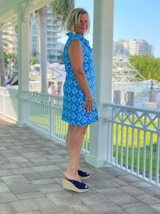 BAHAMA BLUE TURTLE RUFFLE DRESS LULU-B