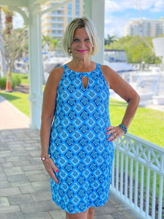 BAHAMA BLUE TURTLE KEYHOLE DRESS LULU-B