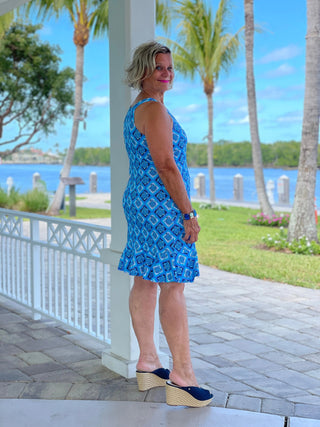 BAHAMA BLUE TURTLE HALTER  RUFFLE DRESS LULU-B