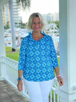 BAHAMA BLUE RUFFLE TOP LULU-B