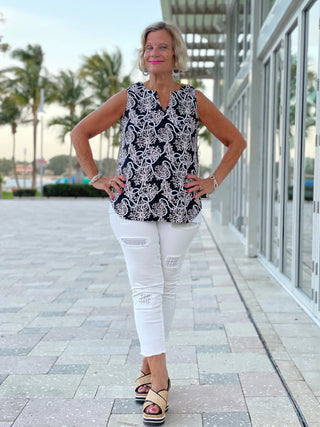 NAUTICAL LANE SLEEVELESS V- NECK - Cathys Place