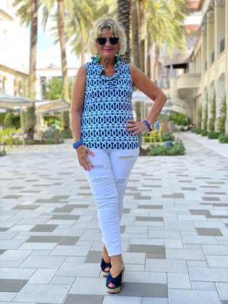 MELINA BLUE SLEEVELESS RUFFLE - Cathys Place