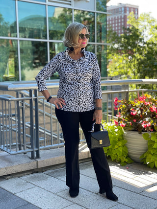 SNOW LEOPARD RUFFLE TOP - Cathys Place
