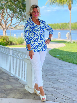 AQUA DIAMONDS  RUFFLE TOP LULU-B