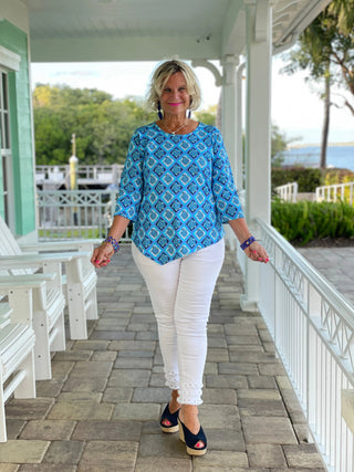 BAHAMA BLUE TURTLE ASYMMETRIC TOP LULU-B