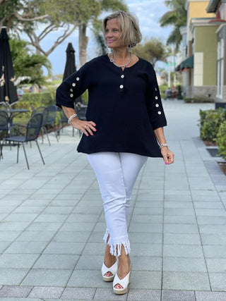 BLACK 3 BUTTON WAFFLE COTTON - Cathys Place