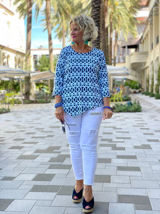 MELINA BLUE ASYMMETRIC TOP - Cathys Place