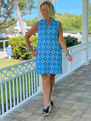 BAHAMA BLUE TURTLE COLLAR DRESS LULU-B