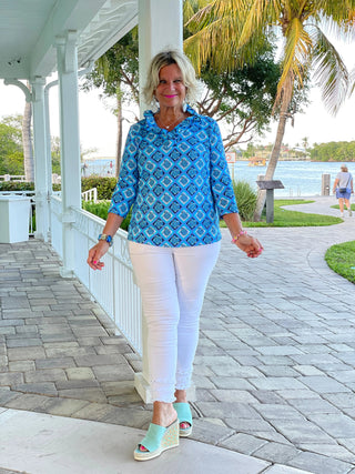 BAHAMA BLUE RUFFLE TOP LULU-B