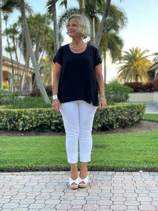 BLACK WAFFLE COTTON SHORT SLEEVE - Cathys Place