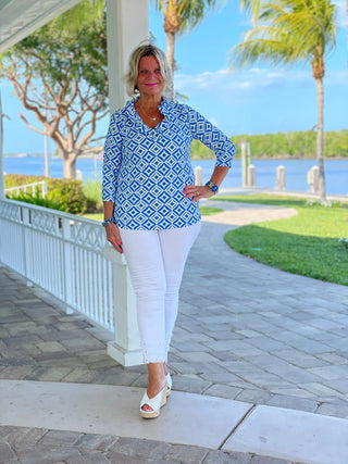 AQUA DIAMONDS  RUFFLE TOP LULU-B