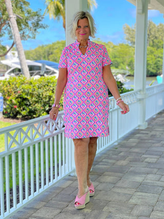 PALM TREE SIESTA SHORT SLEEVE DRESS LULU-B