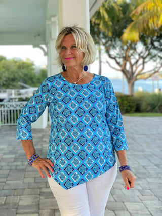 BAHAMA BLUE TURTLE ASYMMETRIC TOP LULU-B