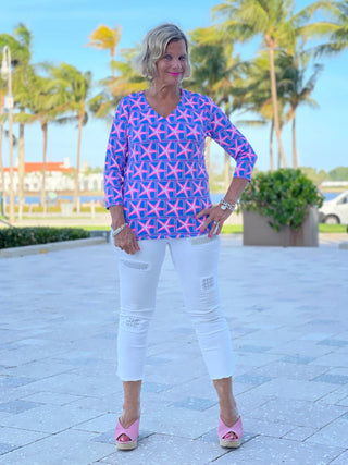 PINK STARFISH BEACH V NECK TOP - Cathys Place