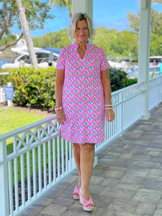 PALM TREE SIESTA SHORT SLEEVE DRESS LULU-B