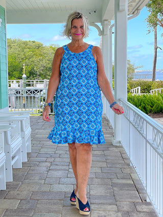 BAHAMA BLUE TURTLE HALTER  RUFFLE DRESS LULU-B