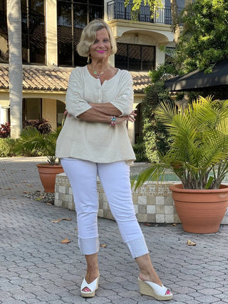 STONE WAFFLE 3 BUTTON TOP - Cathys Place