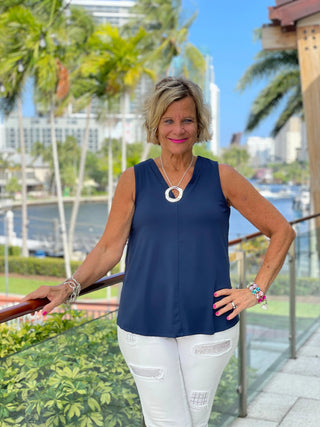 GREEN AND NAVY PALM PALAZZO PANT - Cathys Place