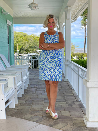 AQUA DIAMONDS SHIFT DRESS LULU-B