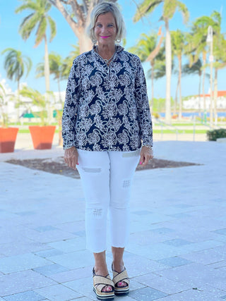 NAUTICAL LANE ZIPPER TOP - Cathys Place