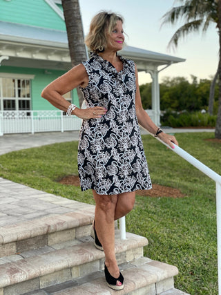 NAUTICAL LANE RUFFLE DRESS - Cathys Place