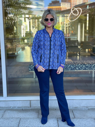 SAVANNA BLUE FULL ZIPPER TOP - Cathys Place