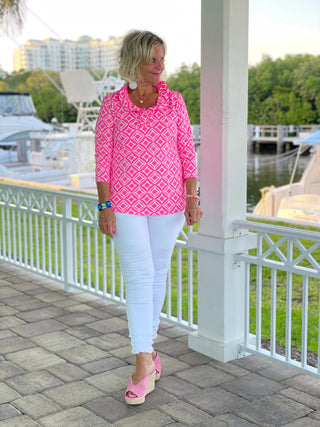 PINK DIAMONDS RUFFLE TOP LULU-B
