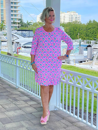 PALM TREE SIESTA RUFFLE SLEEVE DRESS LULU-B