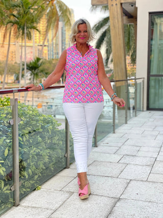 PALM TREE SIESTA SLEEVELESS ZIPPER TOP LULU-B