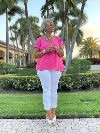 PINK WAFFLE SHORT SLEEVE - Cathys Place