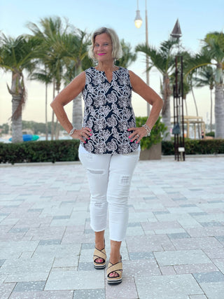 NAUTICAL LANE SLEEVELESS V- NECK - Cathys Place