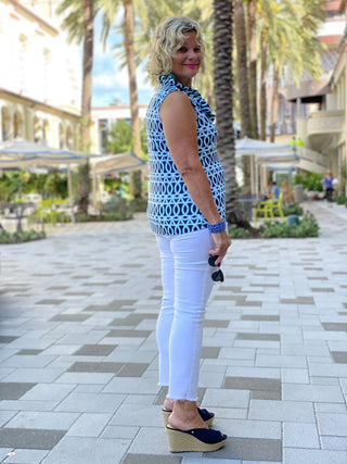 MELINA BLUE SLEEVELESS RUFFLE - Cathys Place