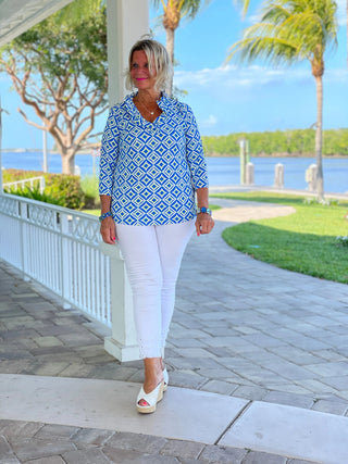 AQUA DIAMONDS  RUFFLE TOP LULU-B