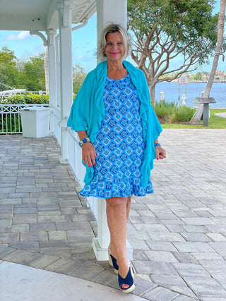 BAHAMA BLUE TURTLE HALTER  RUFFLE DRESS LULU-B