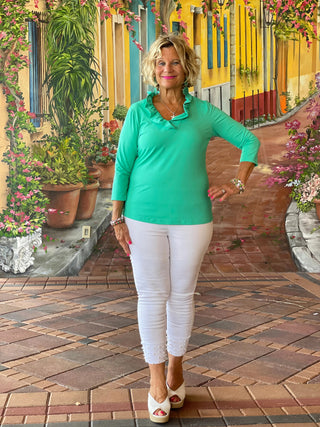 MINT 3/25 SLEEVE RUFFLE TOP LULU-B