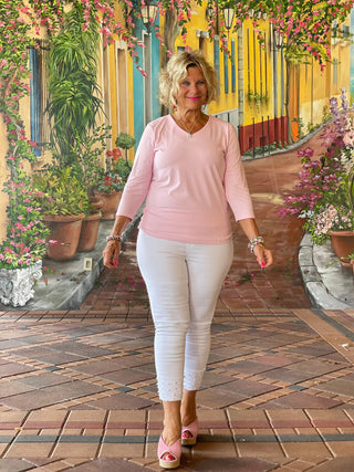 FROSTED PINK V NECK SLEEVE LULU-B