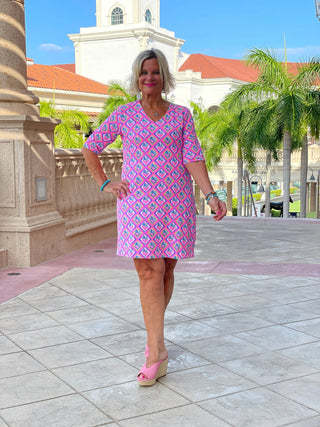 PALM TREE SIESTA ELBOW SLEEVE DRESS LULU-B