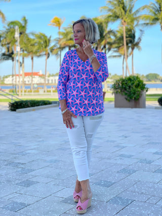 PINK STARFISH BEACH V NECK TOP - Cathys Place