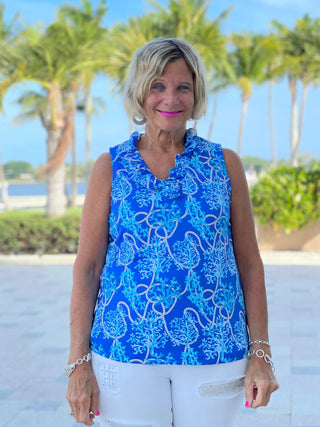 AQUA LANE SLEEVELESS RUFFLE TOP - Cathys Place