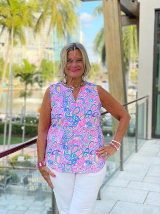 CAROLINA PAISLEY SLEEVELESS V NECK TOP LULU-B