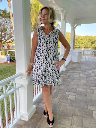 BLACK AND BEIGE RUFFLE DRESS - Cathys Place