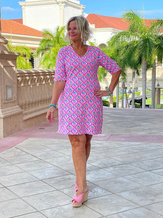 PALM TREE SIESTA ELBOW SLEEVE DRESS LULU-B