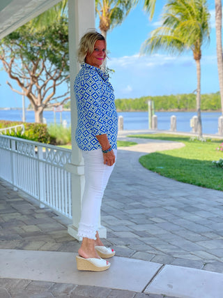 AQUA DIAMONDS  RUFFLE TOP LULU-B