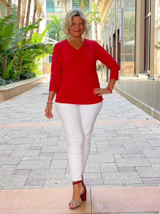NAUTICAL RED V NECK TOP LULU-B