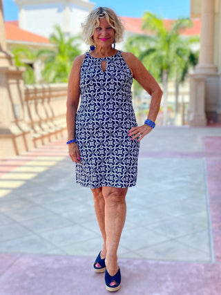 BRIGHTEN BLUE KEYHOLE DRESS LULU-B
