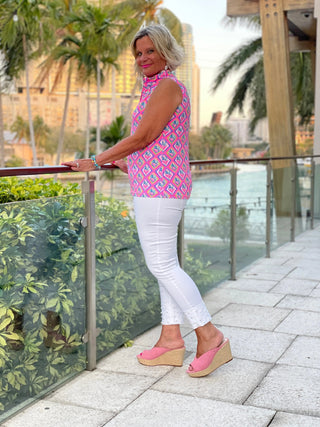 PALM TREE SIESTA SLEEVELESS ZIPPER TOP LULU-B