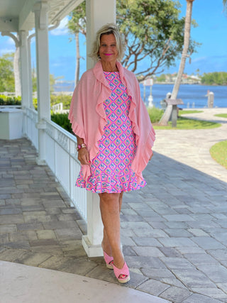 PALM TREE SIESTA HALTER RUFFLE DRESS LULU-B