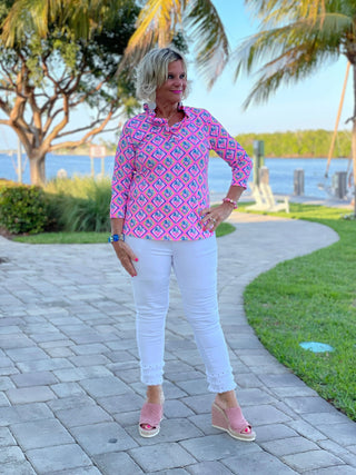 PALM TREE SIESTA RUFFLE TOP LULU-B