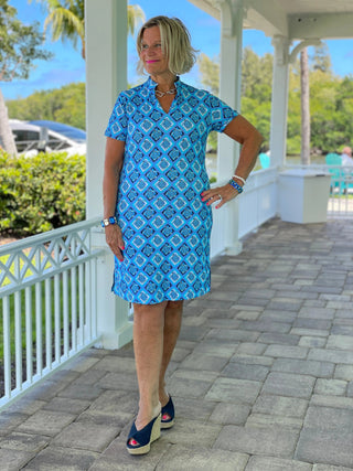 BAHAMA BLUE TURTLE SHORT SLEEVE DRESS LULU-B